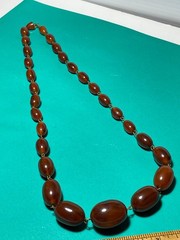 Vintage Art Deco Bakelite Necklace 24″ Graduated Beads Amber 59 grams tested