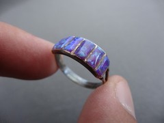 VINTAGE STERLING PURPLE FAUX BAGUETTE INLAY OPAL PAVER RING SIZE 8