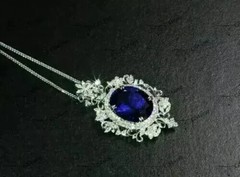 Art Deco Style Lab Created Sapphire & Diamond Wedding 14K White Gold FN Pendant