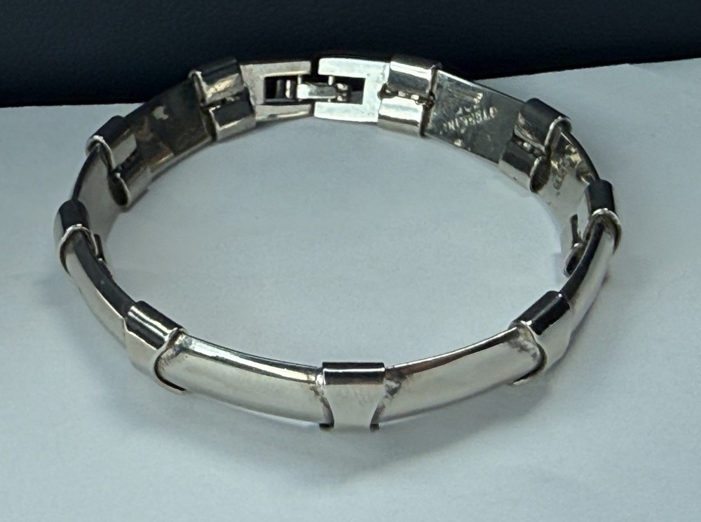 Vintage Sterling Silver 925 Chunky Reticulated Bar Link Snake Omega Bracelet 33g
