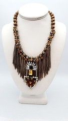 Signed Beaded chain rhinestone bib statement necklace 18″