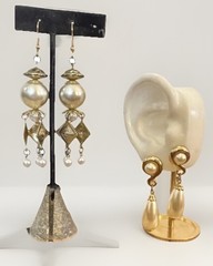 VTG Gold Tone Dangle Faux Pearls Earrings LOT 2 Pierced Lobe LIGHTWEIGHT READ 2″
