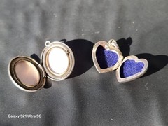 Vintage Silver Tone Oval & Heart Photo Lockets – Floral Engraved Pendant Charms(