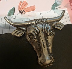 LOT Silvertone Vintage Japan Metal Tin Longhorn Bull & Cowboy Boot Brooch Pins