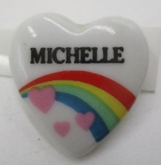 Vtg NEW 1980s 80s Rainbow Heart Name Pin “MICHELLE” Personalized Hat Bag Jacket