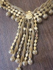 Vintage Choker By St Labre Runway Look! Gold Beads Amber Rhinestones Stunning