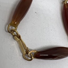 Vintage Art Deco Carnelian Agate Marquise Bead Y Necklace Gold Tone Link 20”
