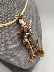 LUNCH AT THE RITZ Geisha Girl Pendant Brooch Hand Painted Fully Articulated