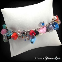 Vintage Artisan Cluster Bead Charm Bracelet Lampwork Glass Pearl Toggle