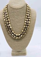 Vintage Beaded Layered Necklace Gold tone nugget Beads Matte 21 in