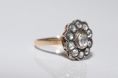 New Made 14k Gold Top Silver Natural Rose Cut Diamond Decorated Ring