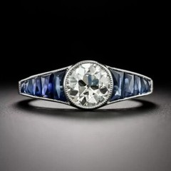Art Deco Lab Created Diamond & Sapphire 14K White Gold Finish Party Wear Ring