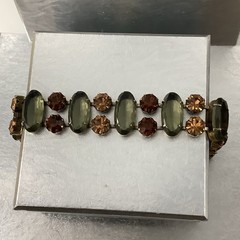 Vintage Signed Regency Golden Brown and Sage Green Crystal Bracelet 7″