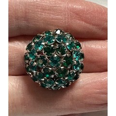 Vintage Joseph Warner Green Rhinestone Round Dome Earrings