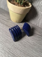 Clip on Earring Navy Blue with Gold Inlay Stripes Enamel. Any occasion.