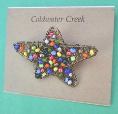 Vintage COLDWATER CREEK Wrapped Star Seed Beaded Brooch In Bronze Tone