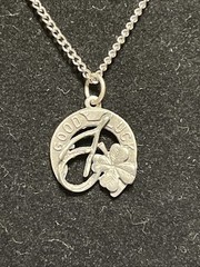 Vintage Pewter Good Luck Charm On Silver Tone Chain 18”