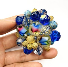 Gorgeous Vintage Made In Germany Art Glass Colorful Beads Cluster Brooch Pin