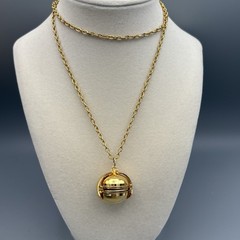 Vintage Ball Locket Pendant Necklace Folds Out Excellent! 26″