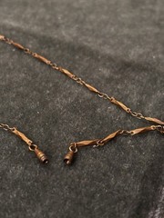 VICTORIAN REVIVAL BRONZE T. TRIPLE DROP LAVALIER NECKLACE PINK RHINESTONES 16”
