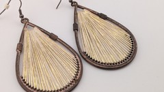 Vintage Copper Teardrop Earrings Large Gold Glistening String Peruvian