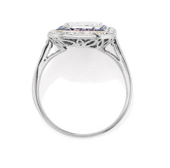 Art Deco Era Circa 1925s 1.69CT Old Mine Cut CZ & Blue Sapphire Double Halo Ring