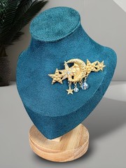 Vintage KIRKS FOLLY Celestial Moon Face Stars Brooch Pin