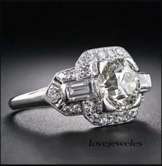 Art Deco Vintage 3CT Round Lab-Created Diamond Engagement Ring 14K White Gold FN