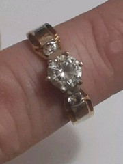 18K HGE Lind yellow & white gold plated prong set stone ring size 8.5