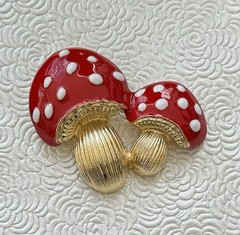 Polka Dot Large Mushroom Brooch/ Enamel On Metal