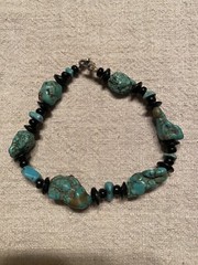 Vintage Turquoise And Hematite Bead Bracelet Claw Clasp