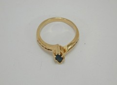 Vtg ASH 14K Yellow Gold Marquise Dark Blue Sapphire & Diamond Ring Size 7.5 585