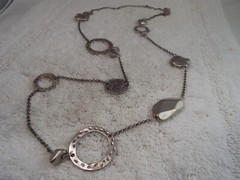 Silvertone Rings Beads Chain Necklace (F35)