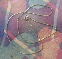 Vintage 14K Gold Delicate Box Chain, 1MM X 16”, Italy, Makers Mark, Spring Ring