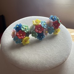 Vtg Czech Glass Flower Miriam Haskell style Brooch Multicolor *missing 2 beads