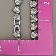 Vintage Heart Bracelet Pave Clear Rhinestones Silver Tone Linked 7.25″