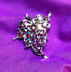 1970s Sarah Coventry Rhinestone Brooch Pendant Purple Green AB Silver Tone P12
