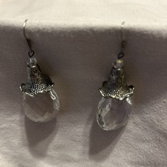 Vintage Opaline Glass Dangle Earrings Silver Tone