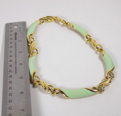 Vintage Chunky Choker Necklace Green Enamel Gold-tone Chain Hook Clasp Statement