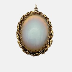 Vintage Japan Opaline Glass Cabochon Pendant Gold Tone Ethereal Retro Chic
