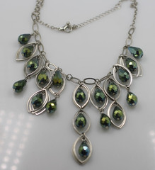 Green AB teardrop glass/ crystal drop dangle bib beaded chain necklace 18″
