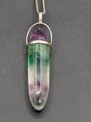 Vintage Italian 925 Sterling Silver Rainbow Fluorite Pendant Necklace 24″ AGI
