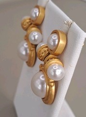 Kovonchy Faux Pearl Mogul Drop Earrings S925 Posts Gold Tone Statement