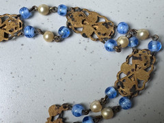 ANTIQUE Nouveau/Deco Bohemia Czech Glass & Enamel Gilt Choker 18″ Necklace, LOSS