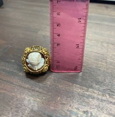 Vintage Cameo Set 14K Yellow Gold Brooch/Pendant & Carved Rose Ring 6.5 size