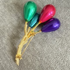 VTG Balloon Brooch Pin Balloons Gold Tone Large Big Birthday Colorful Enamel
