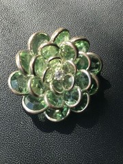 Estate Layered Ombre Shades of Green Flower w Clear Rhinestone Center & SIlverto