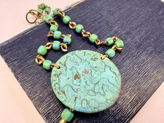 Vintage Oxidized Green OOAK Handmade Chain Statement Collar Necklace 15” DbG Z