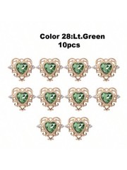 10pcs Light Green 10 Heart Pendant Gold Zinc Alloy Rhinestone Baroque Style