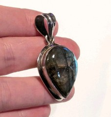 Vintage 925 Silver Abalone Shell Pendant Mother Pearl Statement Boho READ